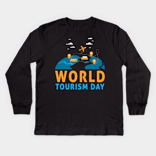 World Tourism Day Travel Across The Continent & See World Kids Long Sleeve T-Shirt